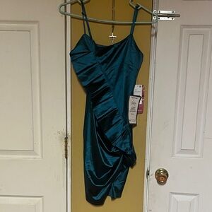 Elegant Teal Satin Dress